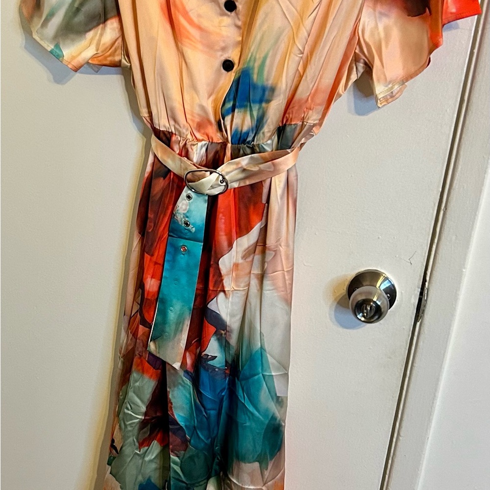 Elegant Multicolor Midi Dress with Belt